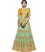 Lime Embroidered Silk Unstitched Lehenga With Dupatta