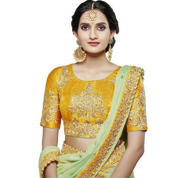 Lime Embroidered Silk Unstitched Lehenga With Dupatta 2