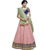 Pink Embroidered Silk Unstitched Lehenga With Dupatta
