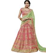 Peach Embroidered Silk Unstitched Lehenga With Dupatta