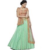 Light green embroidered net unstitched lehenga with dupatta