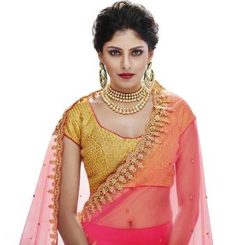 Rani Pink Embroidered Silk Unstitched Lehenga With Dupatta 2