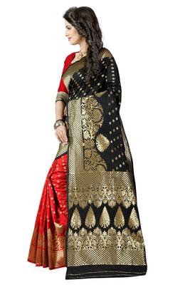 Black woven poly cotton saree with blouse 2