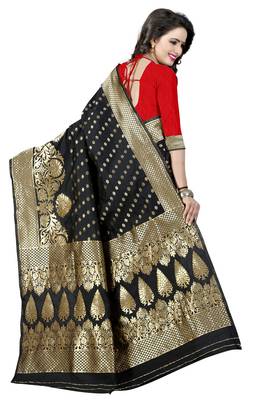 Black woven poly cotton saree with blouse 3