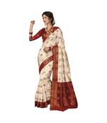 White woven art dupion silk saree with blouse