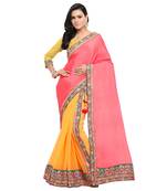 Pink embroidered satin saree with blouse