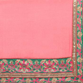 Pink embroidered satin saree with blouse 4