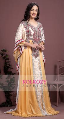 Off White And Maroon Georgette And Crepe Sequins And Stones Islamic Kaftans 2