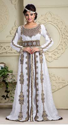 Brown And White Crepe And Silk And Georgette And Satin And Net Sequins And Stones Islamic Kaftans 1