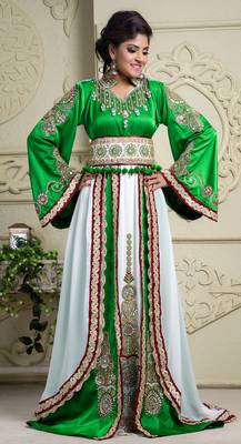 Green And Off White Crepe And Silk And Georgette And Satin Sequins And Stones Islamic Kaftans 1