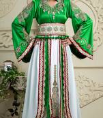 Green And Off White Crepe And Silk And Georgette And Satin Sequins And Stones Islamic Kaftans