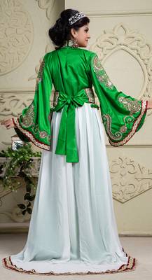 Green And Off White Crepe And Silk And Georgette And Satin Sequins And Stones Islamic Kaftans 2