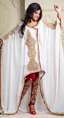 Maroon And Off White Crepe And Silk And Georgette Sequins And Stones Islamic Kaftans 2