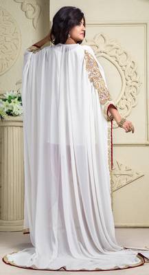 Maroon And Off White Crepe And Silk And Georgette Sequins And Stones Islamic Kaftans 3