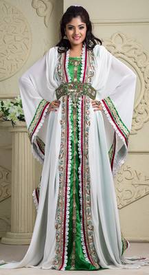 White And Green Crepe And Silk And Georgette Sequins And Stones Islamic Kaftans 1