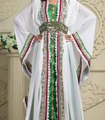 White And Green Crepe And Silk And Georgette Sequins And Stones Islamic Kaftans