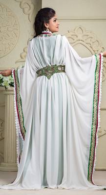 White And Green Crepe And Silk And Georgette Sequins And Stones Islamic Kaftans 2