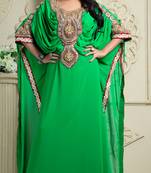 White And Green Crepe And Silk And Georgette Sequins And Stones Islamic Kaftans