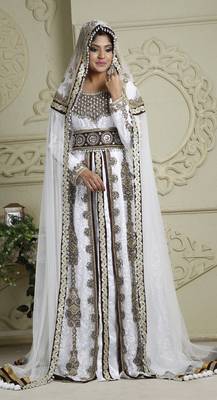 Brown And White Crepe And Silk And Georgette And Satin And Net Sequins And Stones Islamic Kaftans 1