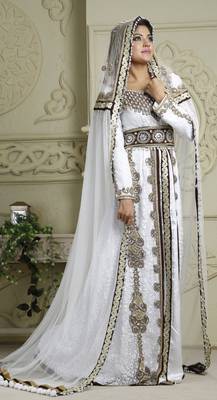 Brown And White Crepe And Silk And Georgette And Satin And Net Sequins And Stones Islamic Kaftans 3