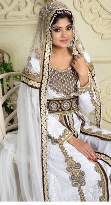 Brown And White Crepe And Silk And Georgette And Satin And Net Sequins And Stones Islamic Kaftans 4