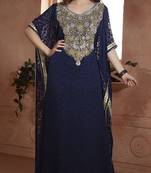 Dark Blue Crepe And Brasso Resham And Sequins And Lace And Stones Islamic Kaftans