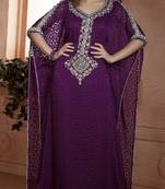 Dark Magenta Crepe And Brasso Resham And Sequins And Lace And Stones Islamic Kaftans