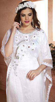 White Net And Crepe Sequins And Ribbon Work And Thread Work Islamic Kaftans 2