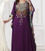 Dark Magenta Crepe And Brasso Stones And Sequins And Lace And Resham Islamic Kaftans