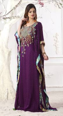 Dark Magenta Crepe And Brasso Stones And Sequins And Lace And Resham Islamic Kaftans 2