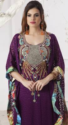 Dark Magenta Crepe And Brasso Stones And Sequins And Lace And Resham Islamic Kaftans 3