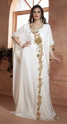 Off White Crepe And Brasso Stones And Sequins And Lace And Resham Islamic Kaftans 1