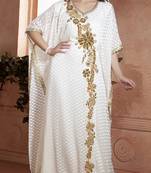 Off White Crepe And Brasso Stones And Sequins And Lace And Resham Islamic Kaftans