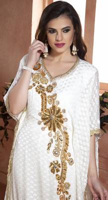 Off White Crepe And Brasso Stones And Sequins And Lace And Resham Islamic Kaftans 2