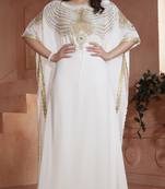 Off White Crepe And Georgette Stones And Sequins And Lace And Resham Islamic Kaftans