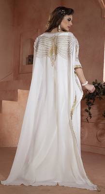 Off White Crepe And Georgette Stones And Sequins And Lace And Resham Islamic Kaftans 2