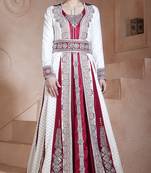 Off White And Maroon Crepe And Georgette And Silk And Brasso Stones And Sequins And Lace And Resham Islamic Kaftans