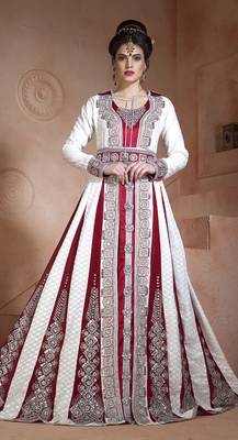 Off White And Maroon Crepe And Georgette And Silk And Brasso Stones And Sequins And Lace And Resham Islamic Kaftans 2