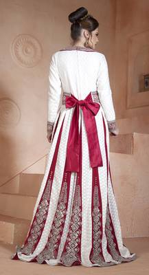 Off White And Maroon Crepe And Georgette And Silk And Brasso Stones And Sequins And Lace And Resham Islamic Kaftans 4