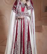 Off White And Maroon Crepe And Georgette And Silk And Brasso Stones And Sequins And Lace And Resham Islamic Kaftans