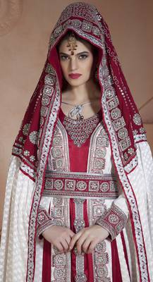 Off White And Maroon Crepe And Georgette And Silk And Brasso Stones And Sequins And Lace And Resham Islamic Kaftans 2