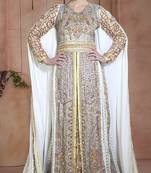 Gold And Off White And Gray Crepe And Brasso Stones And Sequins And Lace And Resham Islamic Kaftans