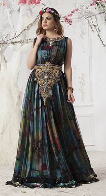 Mutli Color And Black Satin And Net Stones And Sequins And Lace And Resham Islamic Kaftans 1