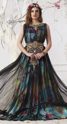 Mutli Color And Black Satin And Net Stones And Sequins And Lace And Resham Islamic Kaftans 2