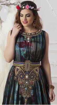 Mutli Color And Black Satin And Net Stones And Sequins And Lace And Resham Islamic Kaftans 3