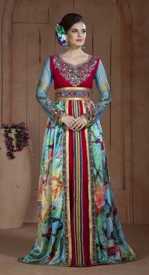 Dark Pink And Multi Color Satin And Net And Velvet Stones And Sequins And Lace And Resham Islamic Kaftans 1