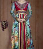 Dark Pink And Multi Color Satin And Net And Velvet Stones And Sequins And Lace And Resham Islamic Kaftans