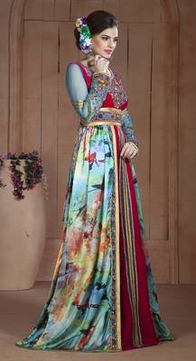 Dark Pink And Multi Color Satin And Net And Velvet Stones And Sequins And Lace And Resham Islamic Kaftans 2