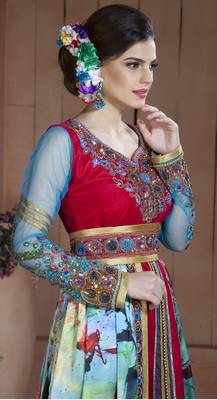 Dark Pink And Multi Color Satin And Net And Velvet Stones And Sequins And Lace And Resham Islamic Kaftans 3