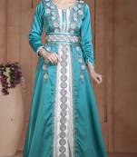 Dark See Green And White Silk Thread Work And Lace Islamic Kaftans